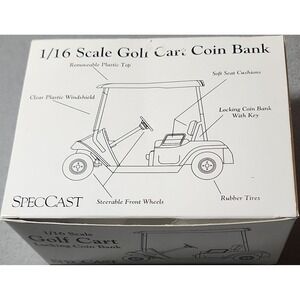 SpecCast 1/16 Scale Golf Cart Coin Bank Rubber Tires Locking Key Original